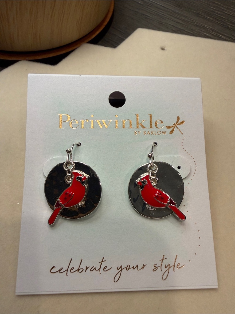 Periwinkle by Barlow Red Cardinal Dangle Charm Earrings